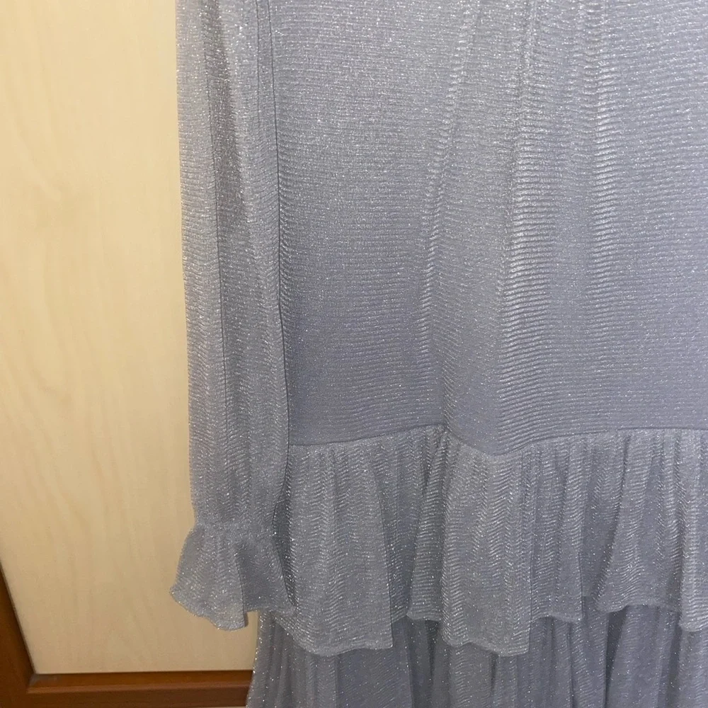 Janie and Jack Girls Silver Sparkle Mesh Tiered Ruffle Dress Size 10